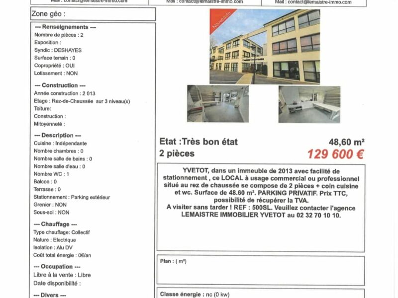 Bureaux – Local commercial – Yvetot